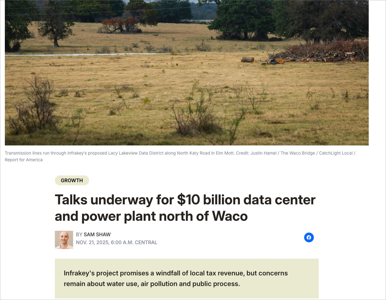 Talks underway for $10 billion data center and power plant north of Waco